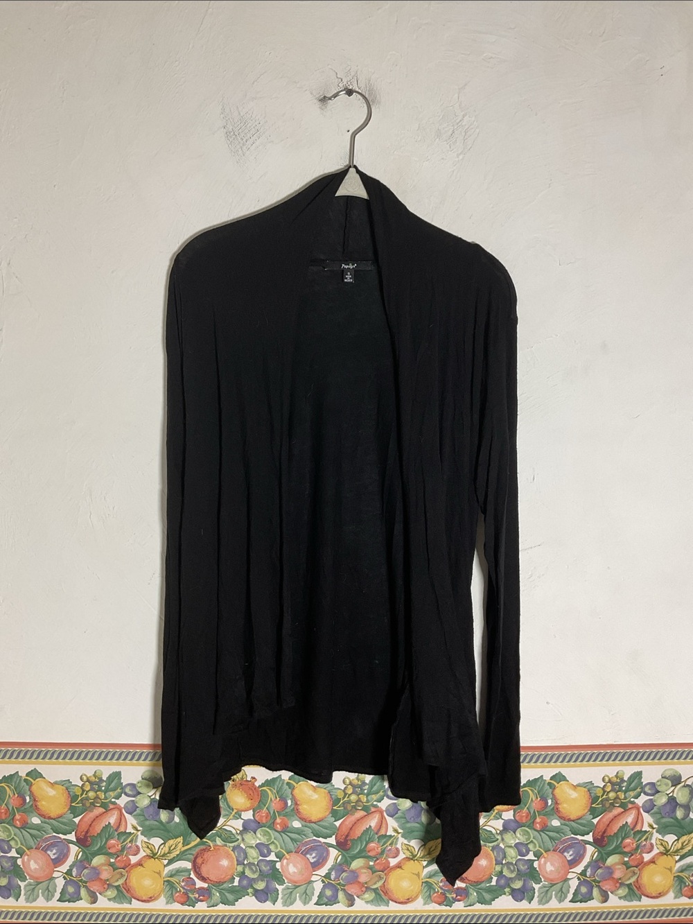 Papaya Black Open Front Draped Cardigan Sweater Size S Lightweight